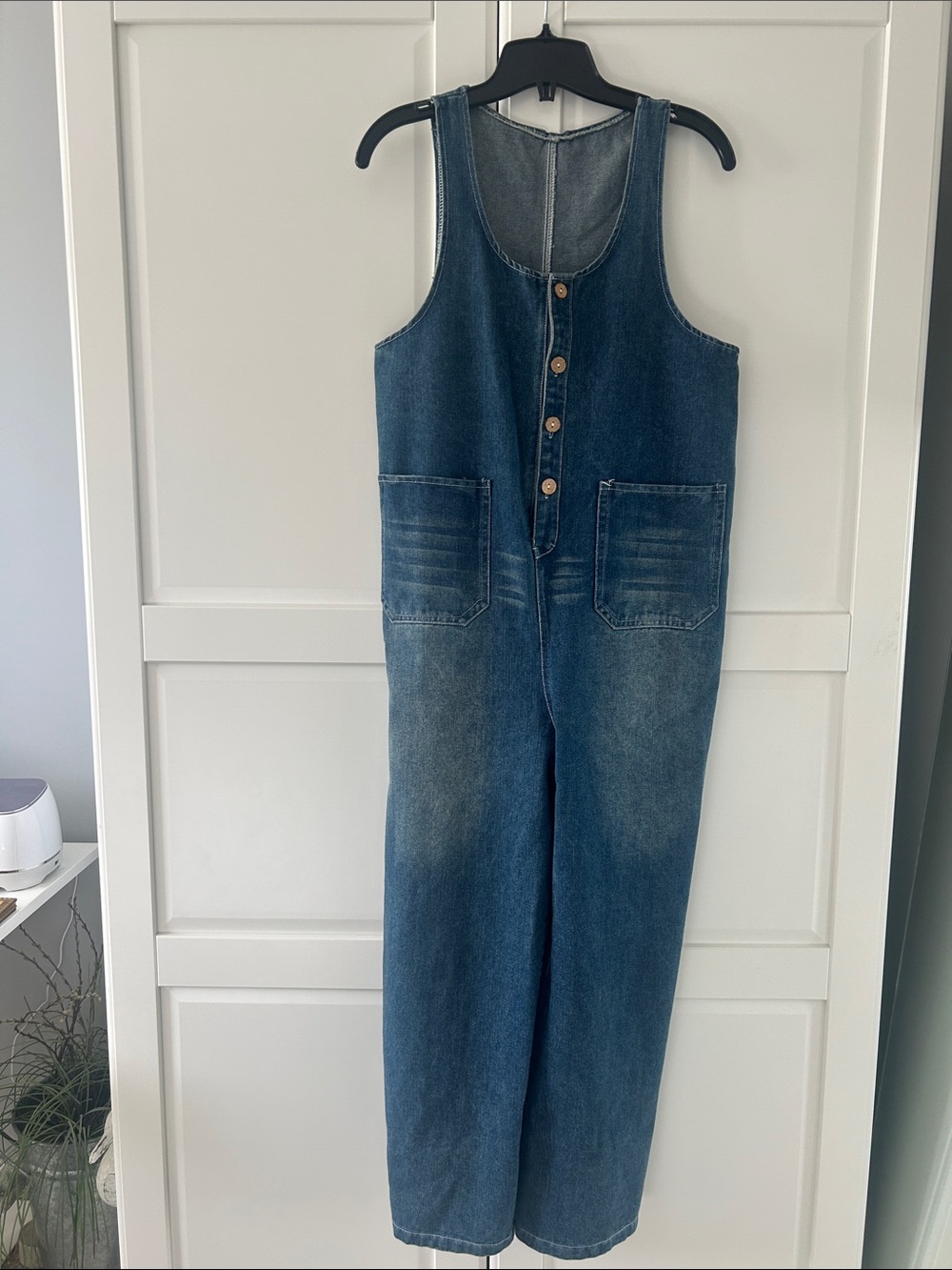 Denim Button-Front Women's Jumpsuit Overalls - Blue